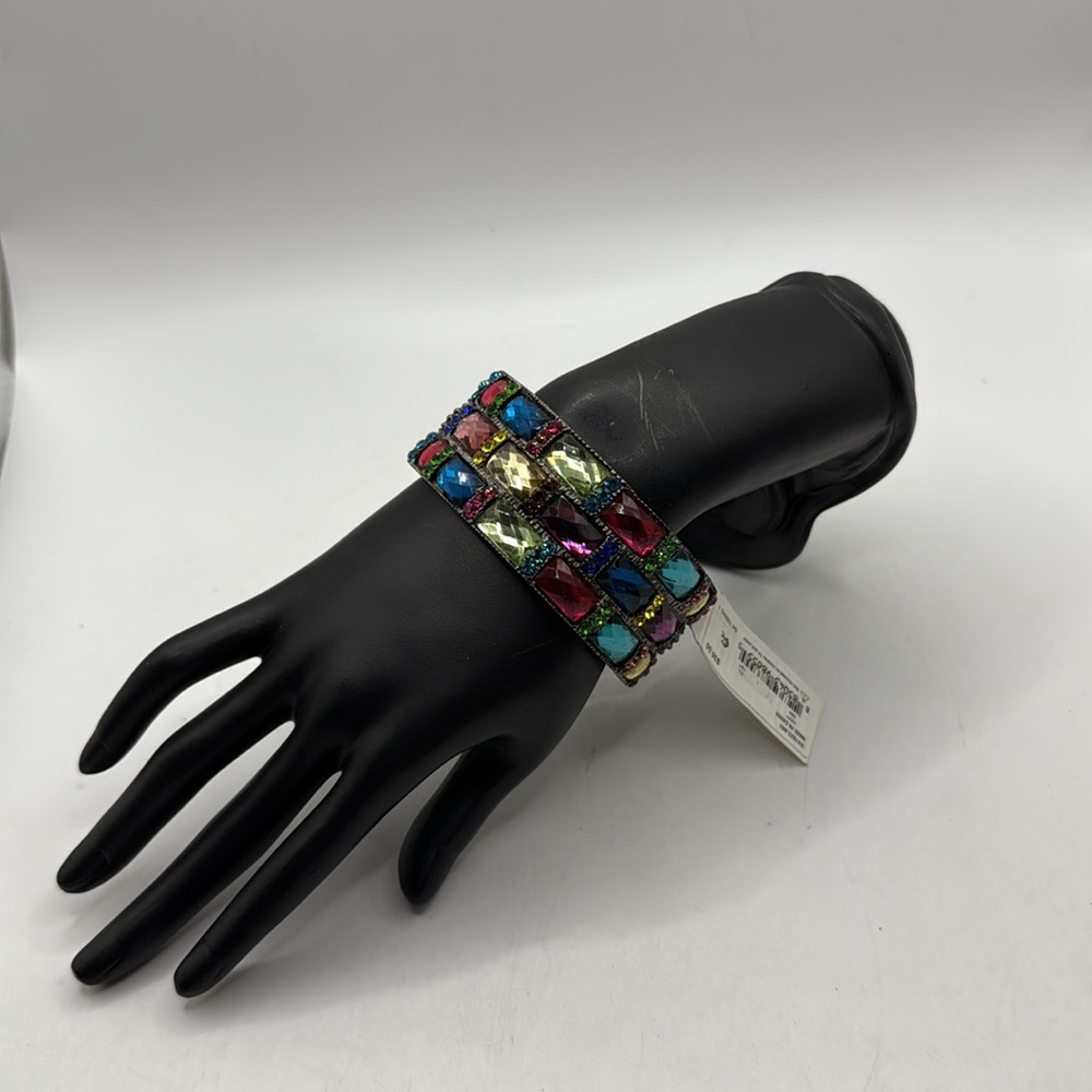 NWT M Haskell Silver Tone Multicolor Jewels Hinged Bangle Bracelet Jewelry